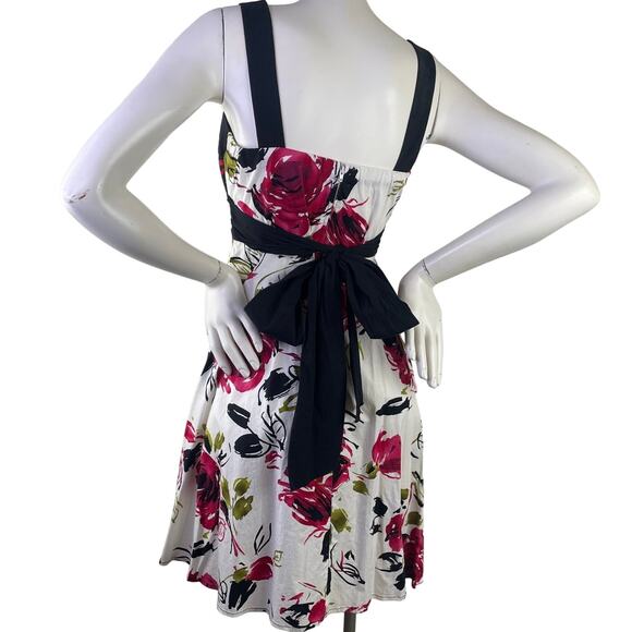 B Smart Womens White Floral Apron Midi Dress Rouched Top Pink Green Blk Bow S 10 - Picture 5 of 10